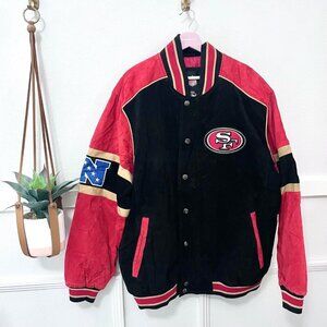 Vintage SF 49ers NFL Embroidery Wool Varsity Leather Jacket Size XXL